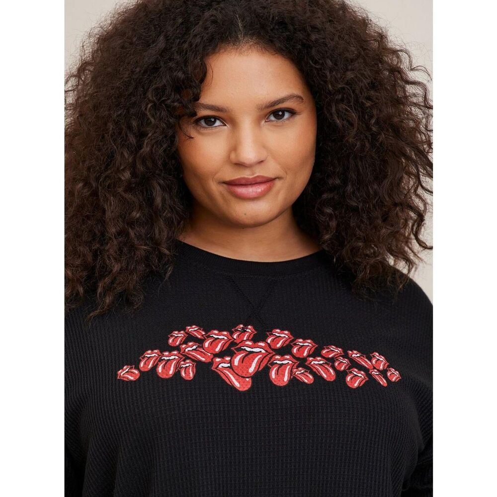 NWT The Rolling Stones Black Waffle Knit Cropped Long Sleeve Tee Torrid Size 3X - Picture 5 of 9